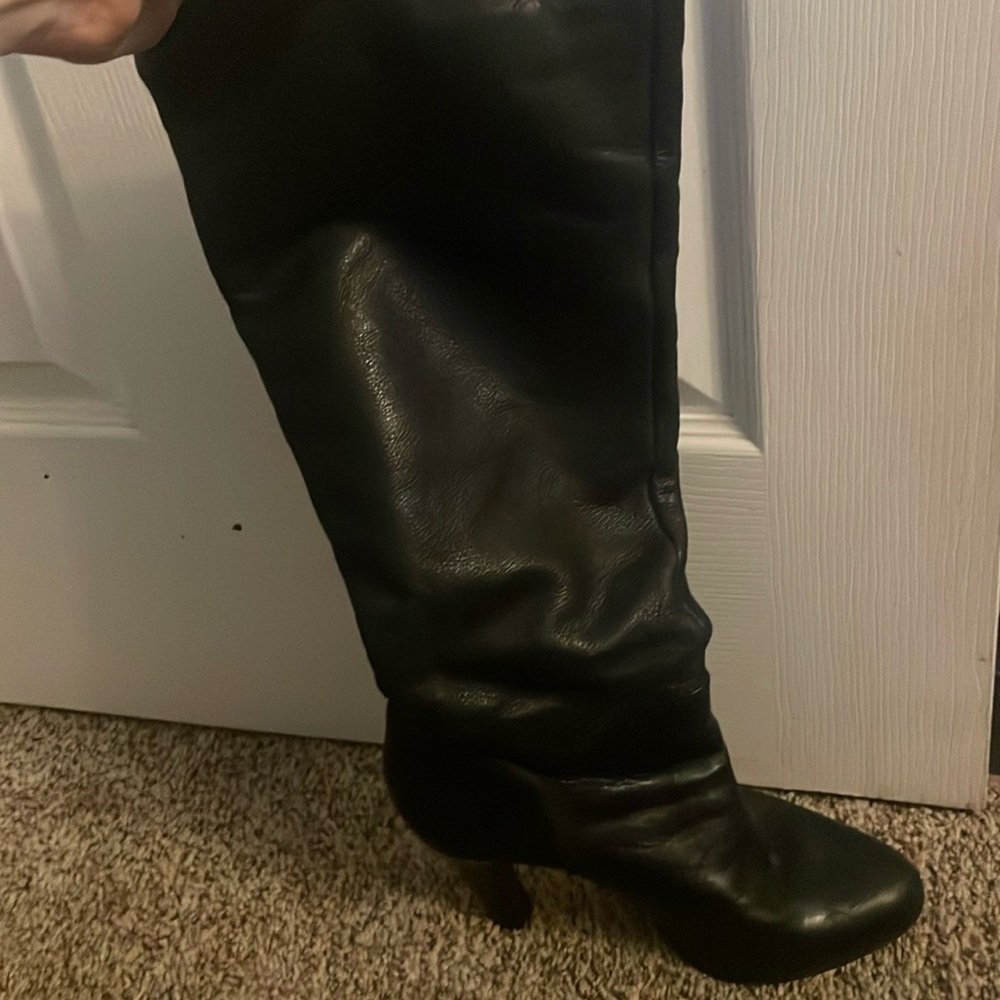 Steven Black Slouch Soft Leather High Heel Boot - image 1